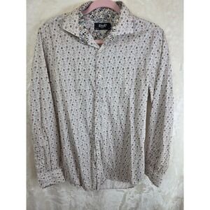 RDR Shirts Mens Slim Fit Button Down Brown Floral Medallion Print Cotton Shirt M